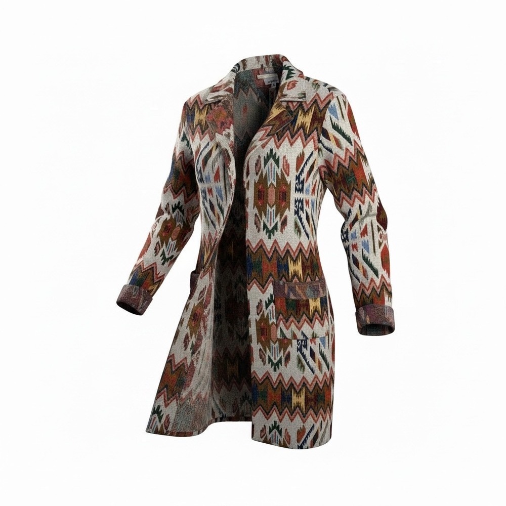 ADORE Coat Size Medium Multicolor Southwestern Tapestry Open Front Geometric